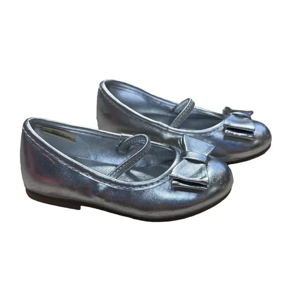 Gymboree Girl Toddler Silver Bow Ballet Flat Shoes Size 6